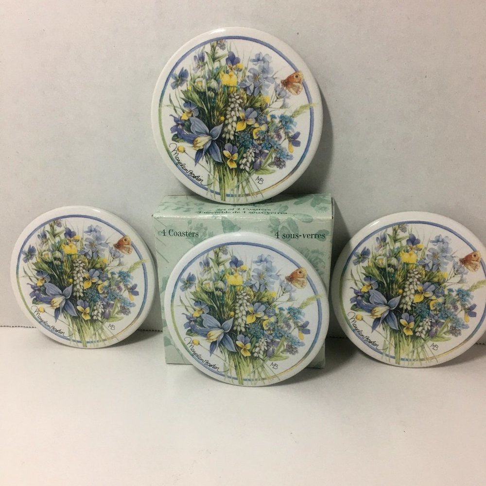 Vintage Hallmark Marjolein Bastin Natures's Sketchbook Ceramic Flora Coaster Set